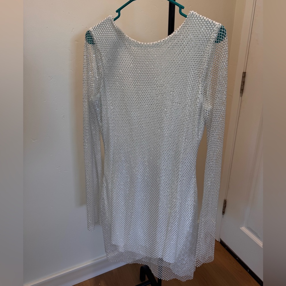 12th Tribe Anna White Rhinestone Mesh Mini Dress - Picture 4 of 6